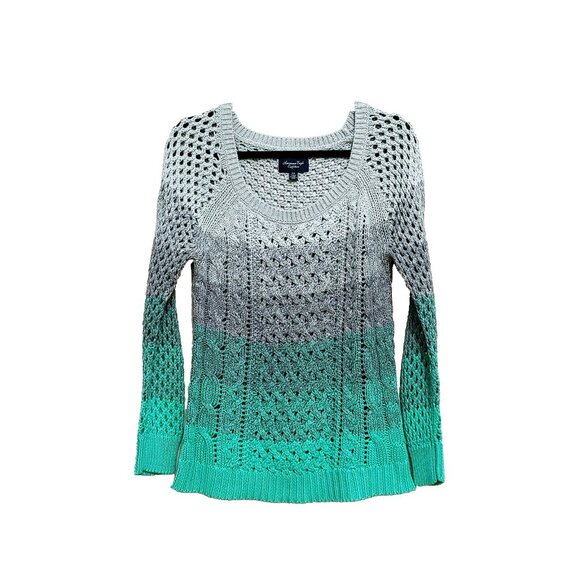 American Eagle Sweater Womens Medium Gray Green Knit Cotton/Acrylic Pullover - Picture 1 of 3